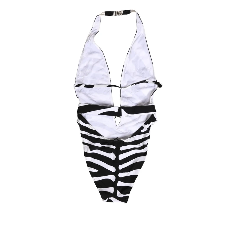 Dolce & Gabbana Black White Zebra Deep V-Neck One Piece Swimwear And Elastane Nylon Clothing - Women