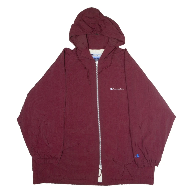 CHAMPION Mens Coat Maroon Nylon 90s Hooded XL