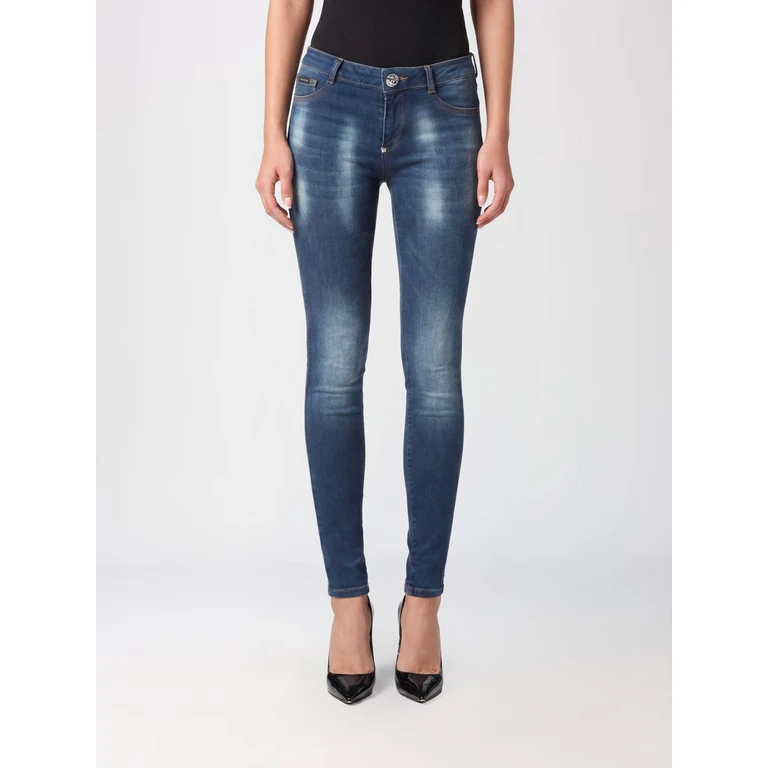 Cropped Skinny Stretch Denim Jeans with Hexagon Logo (AAACWDT1790PDE004N8FLB)