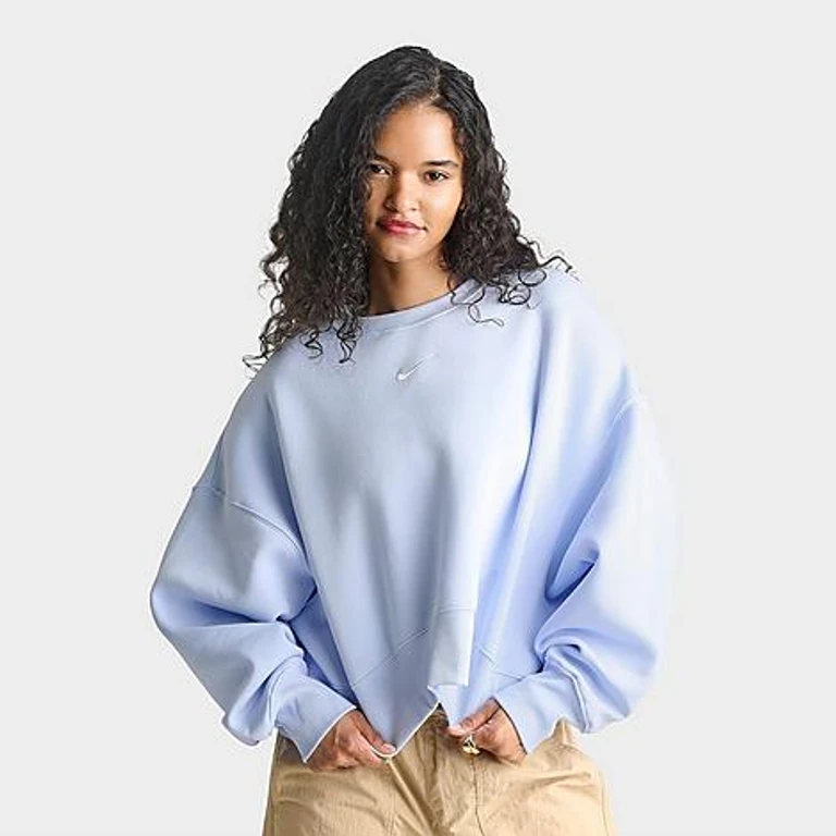 Nike Women's Sportswear Phoenix Fleece Over-Oversized Crewneck Sweatshirt in Hydrogen Blue/Sail Size: XS