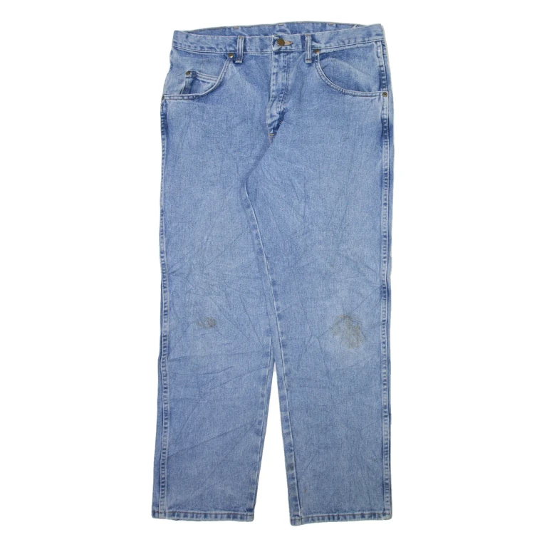 WRANGLER Mens Jeans Blue Regular Straight Stone Wash W36 L32
