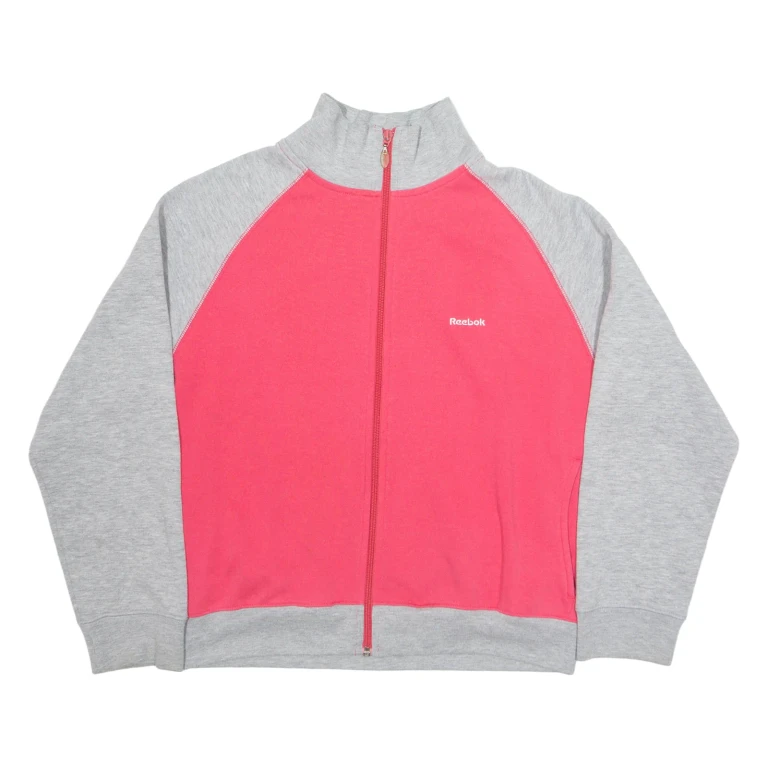 REEBOK Zip Up Womens Sweatshirt Pink High Neck UK 14