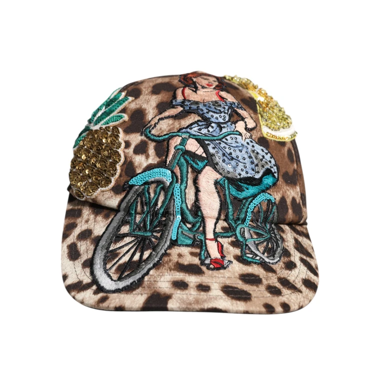 Dolce & Gabbana Brown Leopard Sequin Sicily Baseball Cap Cotton Elastane Accessory - Women