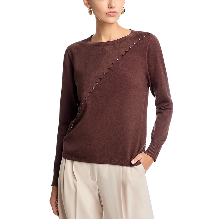Sioni Faux Suede Crewneck Sweater