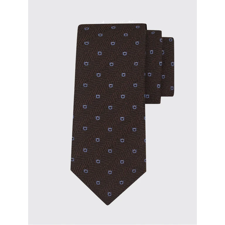 Gancini Silk and Wool Tie with Chevron Monogram Pattern (789362FA)