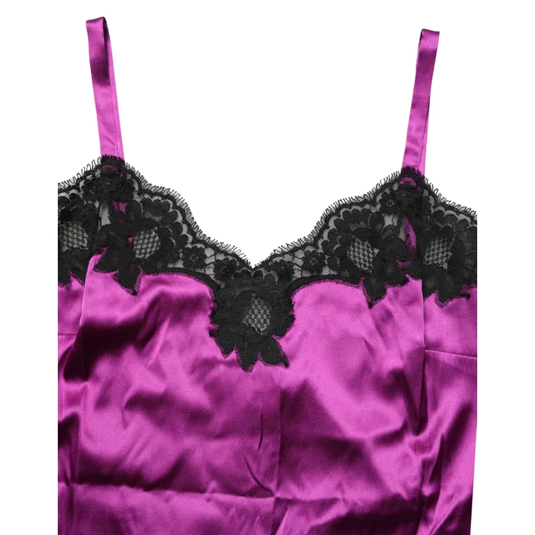 Dolce & Gabbana Purple Silk Lace Trim Camisole Sleeveless Tank Top And Black Cotton Elastane Nylon - Women