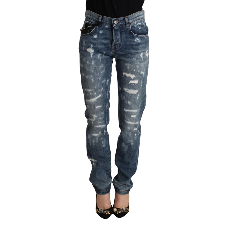 Dolce & Gabbana Blue Distressed Denim Boyfriend Skinny Jeans Cotton Clothing - Women