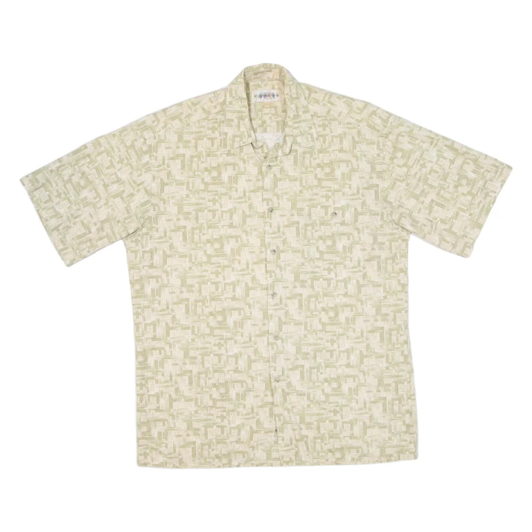 CAMPIA Mens Hawaiian Shirt Green Crazy Pattern M