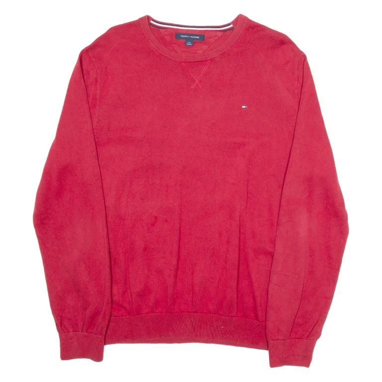 TOMMY HILFIGER Mens Jumper Red Tight Knit L