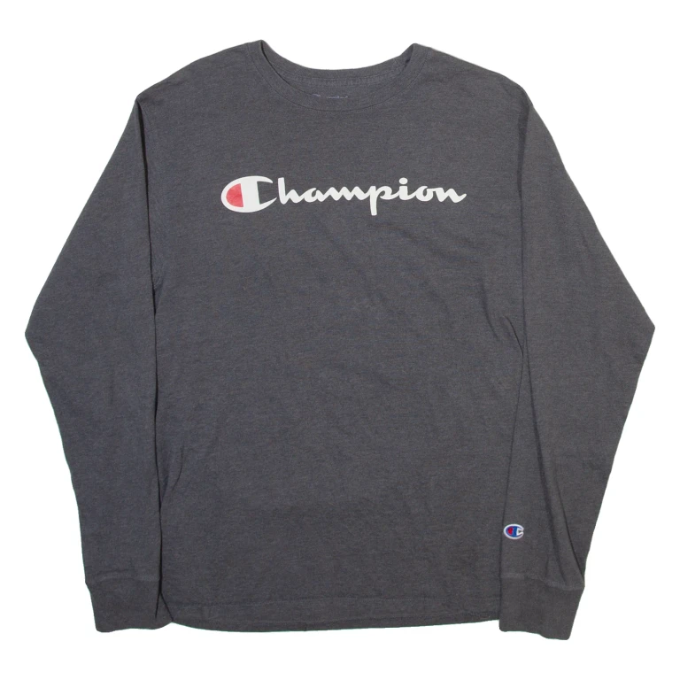CHAMPION Mens T-Shirt Grey Long Sleeve M