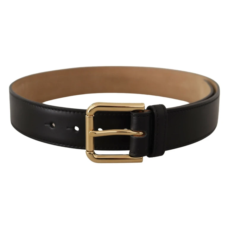 Dolce & Gabbana Black Solid Leather Classic Gold Waist Buckle Belt - Women