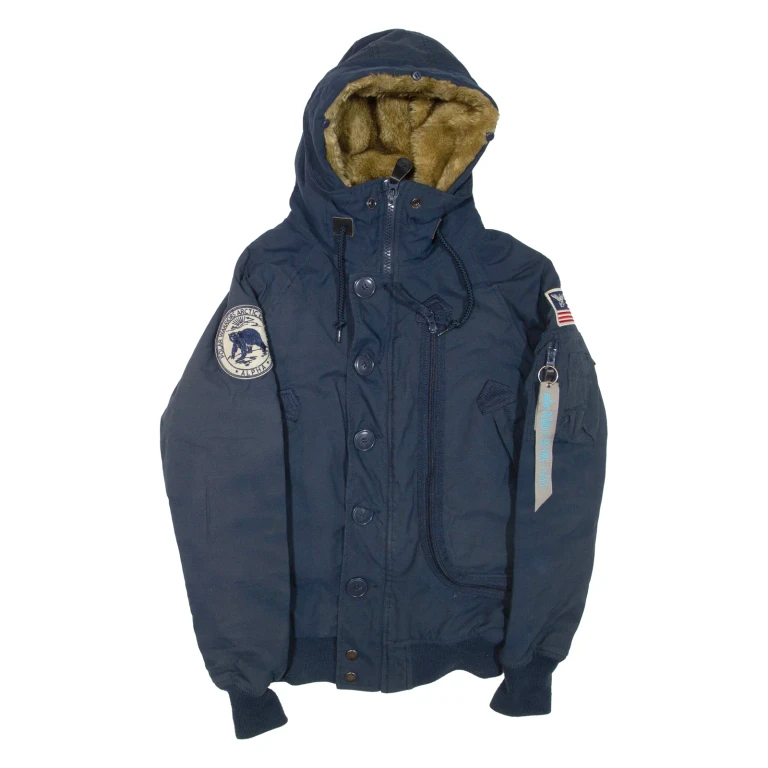 ALPHA INDUSTRIES Mens Jacket Blue Nylon Hooded XS