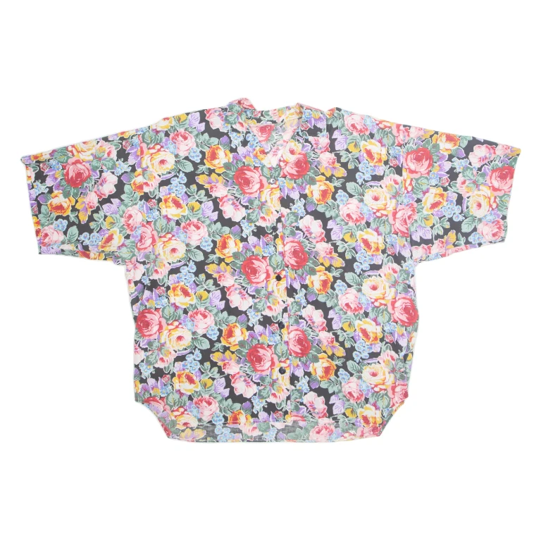 Womens Oversized Shirt Pink Collared Floral XL