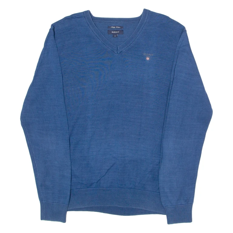 GANT Mens Jumper Blue V-Neck Tight Knit M