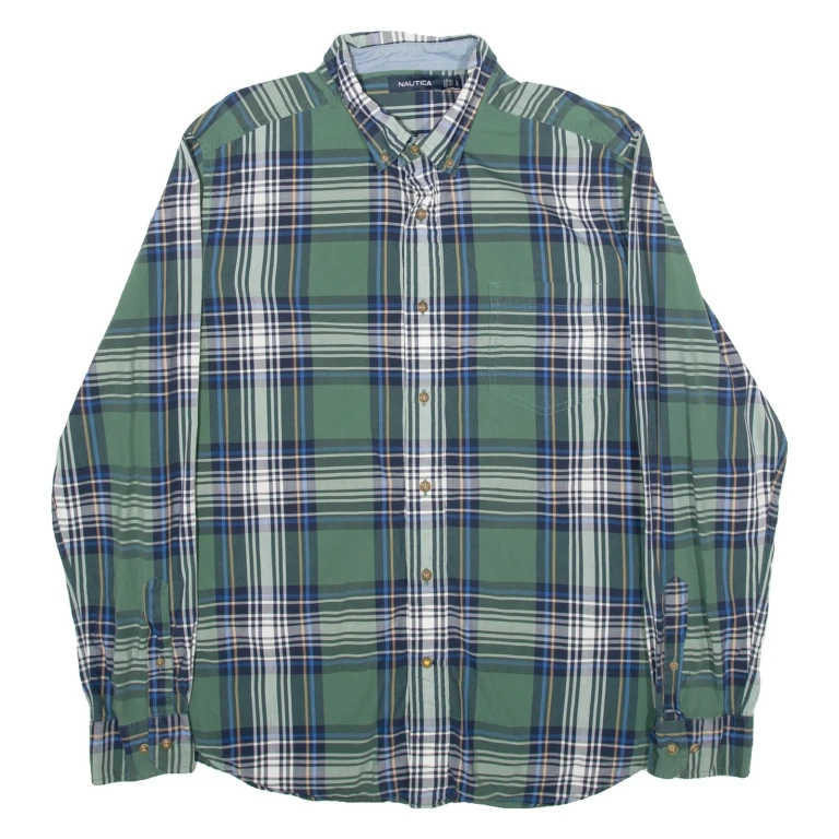 NAUTICA Mens Shirt Green Check Long Sleeve L