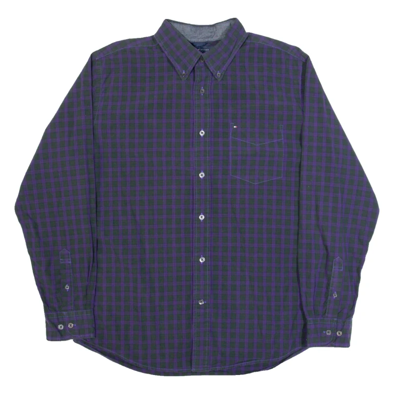 TOMMY HILFIGER Mens Shirt Black Check Long Sleeve L