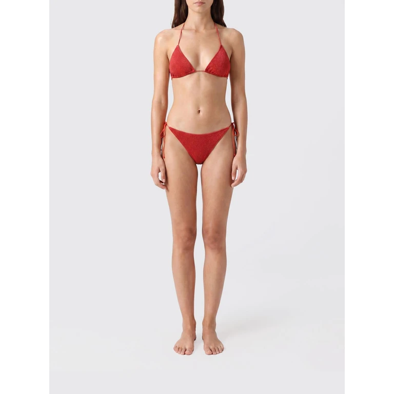 OSÉREE Coral-Coloured Triangle Bikini in Lurex with Beaded Embroidery (LTS601CORAL)