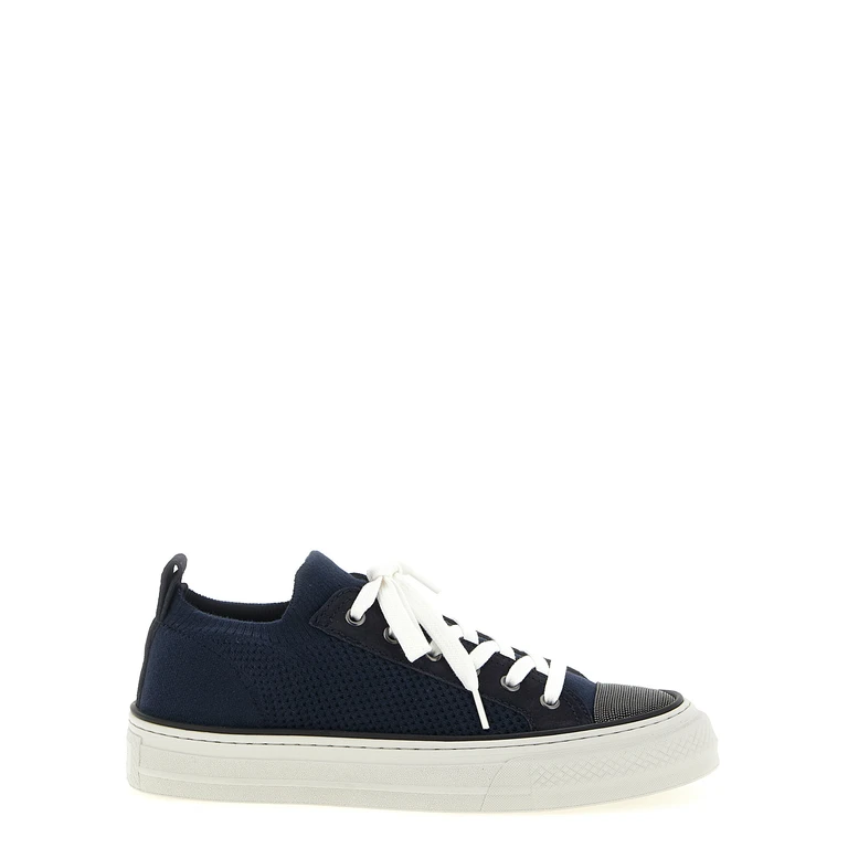 Blue Cotton Low Top Sneakers - Women