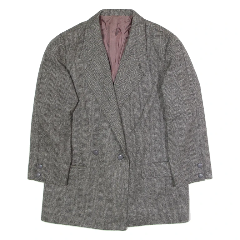 J S CLAIRE Womens Blazer Jacket Grey Wool Herringbone L