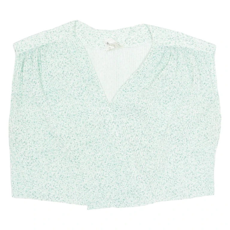 Womens Cropped Vest Green V-Neck Sleeveless Floral L