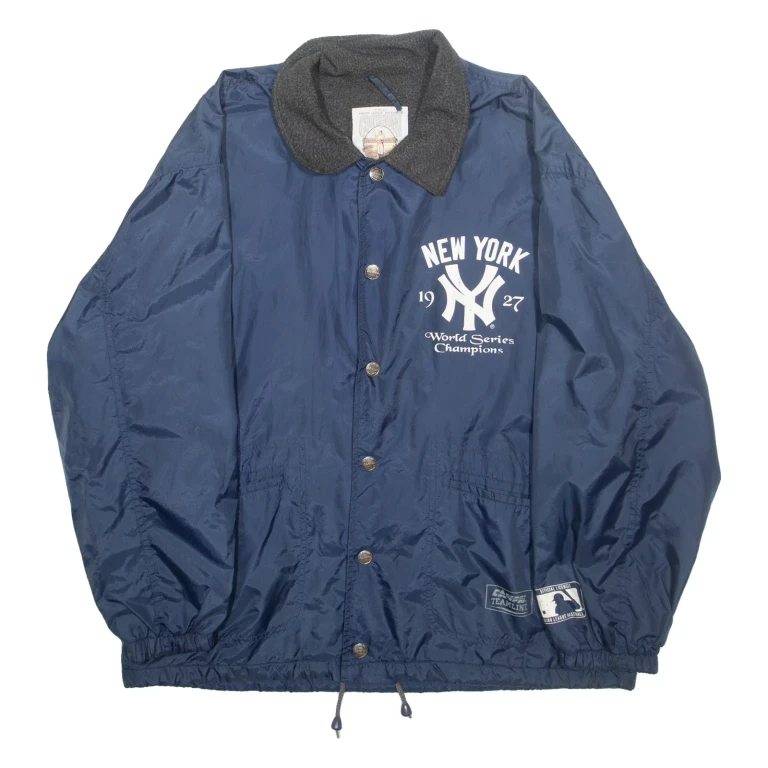 MLB New York Yankees World Series Mens Coach Jacket Blue Nylon 80s USA S