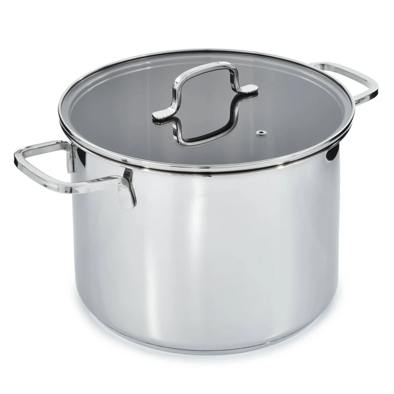 DiNA Helix Recycled 18/10 Stainless Steel 10.25" Stockpot 10.6qt., Glass Lid