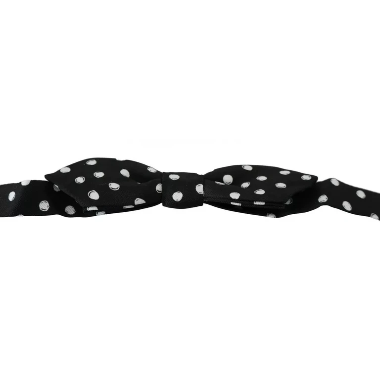 Dolce & Gabbana Black Polka Dots Adjustable Neck Bow Tie And White Silk - Men