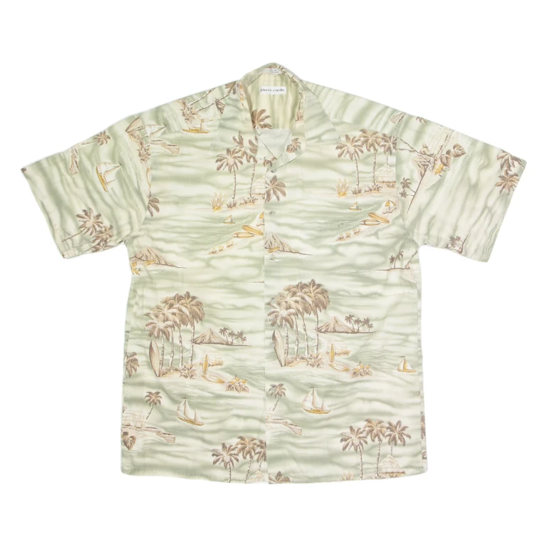 PIERRE CARDIN Ocean Mens Hawaiian Shirt Green Crazy Pattern L