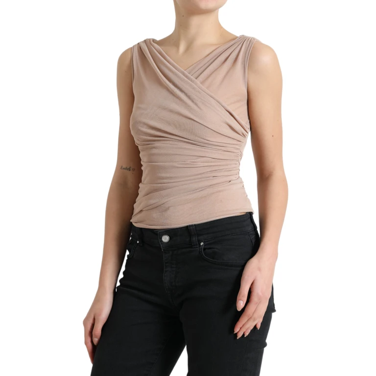 Dolce & Gabbana Beige Viscose V-Neck Sleeveless Tank Top Nylon - Women