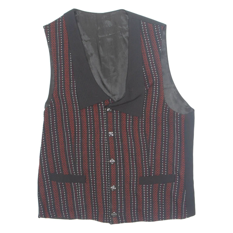 Womens Printed Waistcoat Black V-Neck Sleeveless Striped XL