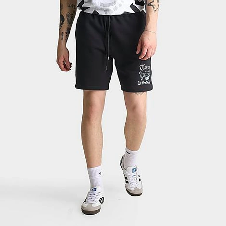 True Religion Men's Buddha Old English Logo Fleece Shorts in Black/Bluebell Size: Small