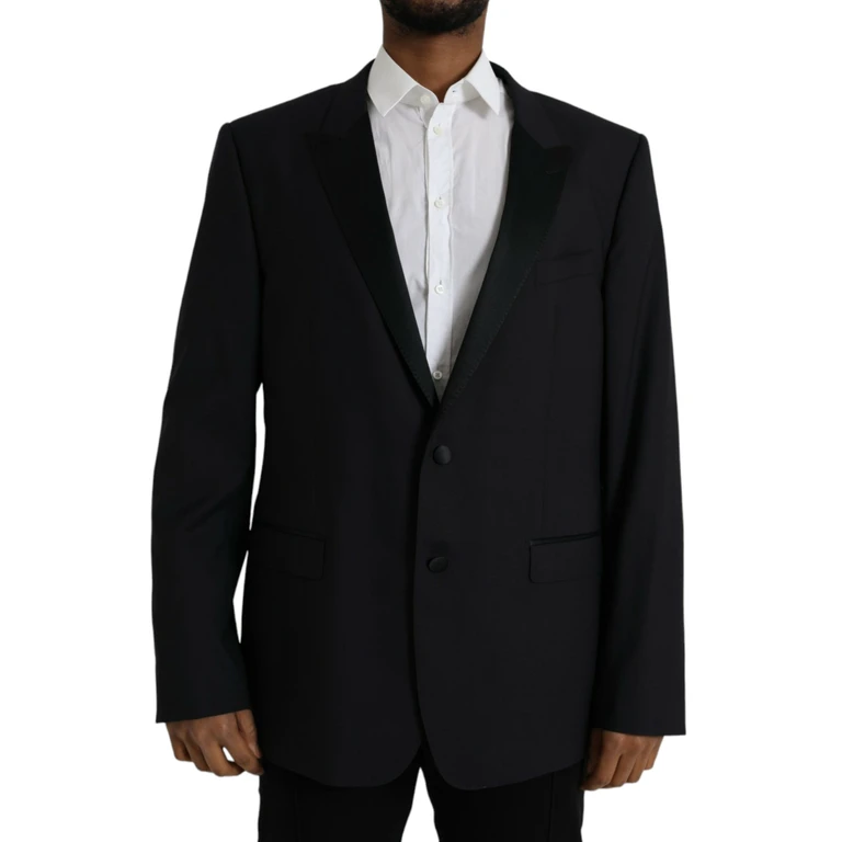 Dolce & Gabbana Blue Martini Single Breasted Coat Blazer Virgin Wool Silk Polyester Clothing - Men
