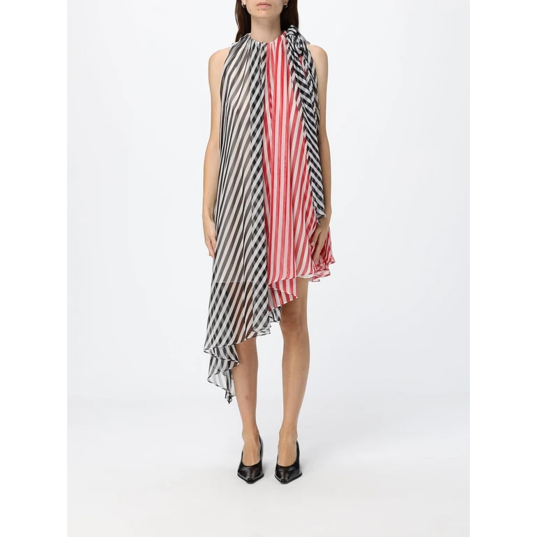 MSGM Asymmetric Striped Crêpe Midi Dress with Halter Neck (4042MDA14Y267354BLACK)
