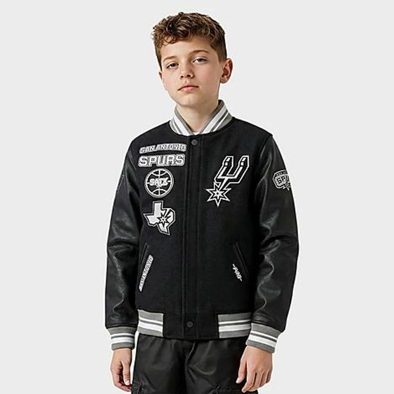 Pro Standard Big Kids San Antonio Spurs NBA Wool Varsity Jacket in Black/Gray Size: Small