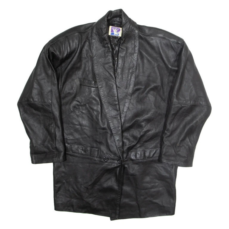 YESSICA Womens Blazer Jacket Black Leather 90s UK 12