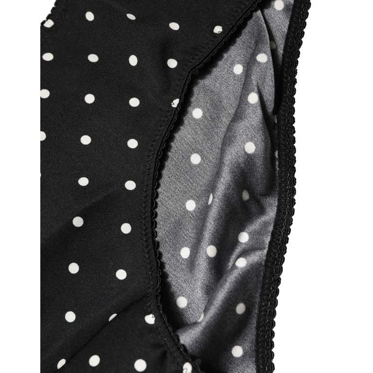 Black Polka Dots Mid Waist Brief Panty Underwear And White Silk Elastane Clothing - Women