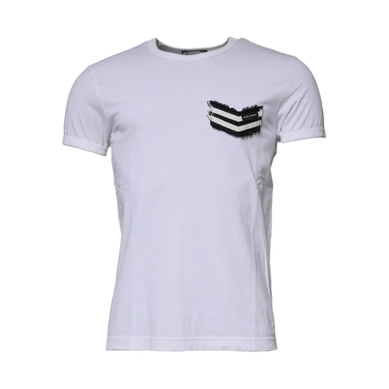 Dolce & Gabbana White Stripes Crew Neck Short Sleeves T-Shirt Cotton - Men