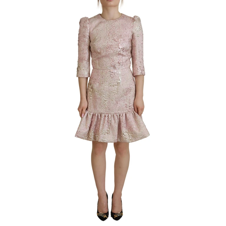 Pink Jaquard 3-4 Sleeve Sheath Midi Dress Polyester - Women