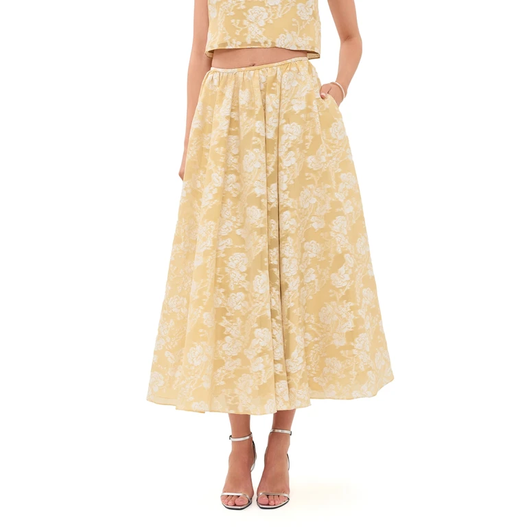 Cinq à Sept Organza Jacquard Ruth Skirt Ochre Muse/White 12