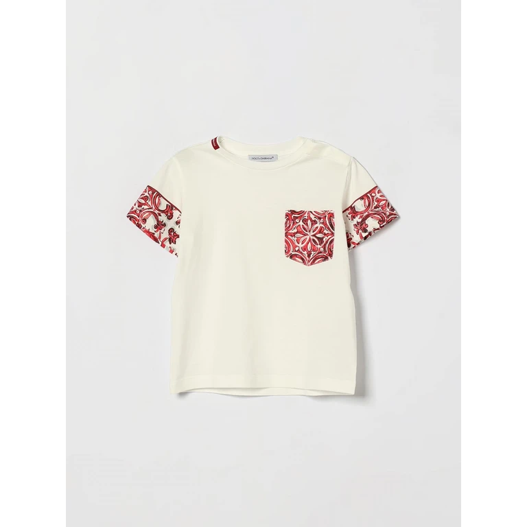 Boy's Majolica Print Cotton T-Shirt with Patch Pocket (L1JTKHG7P5DW0111)