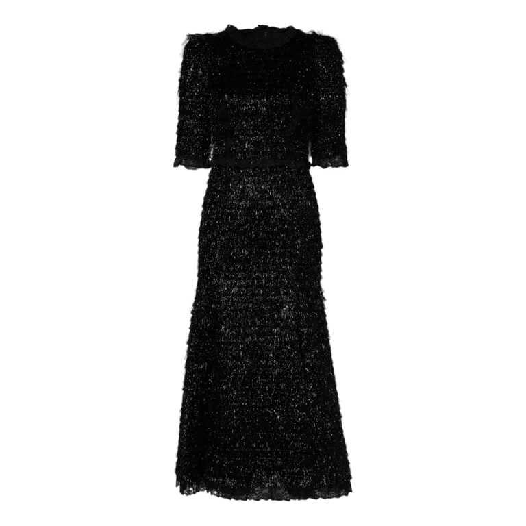 Dolce & Gabbana Metallic Black Polyester A-Line Midi Dress Pa+pl+se - Women