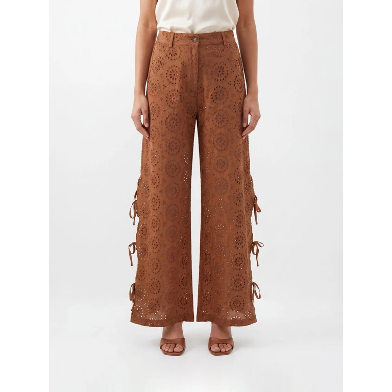 High-Waisted Broderie Anglaise Palazzo Trousers (KII000102230L)