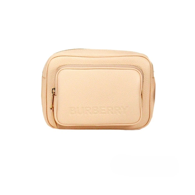 Burberry Small Branded Peach Pink Grainy Leather Camera Crossbody Bag Gold - Women