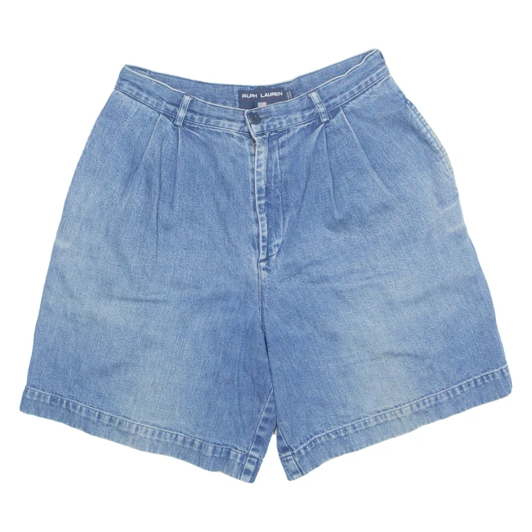RALPH LAUREN Polo Denim High Waist Womens Chino Shorts Blue 90s UK 10 W30