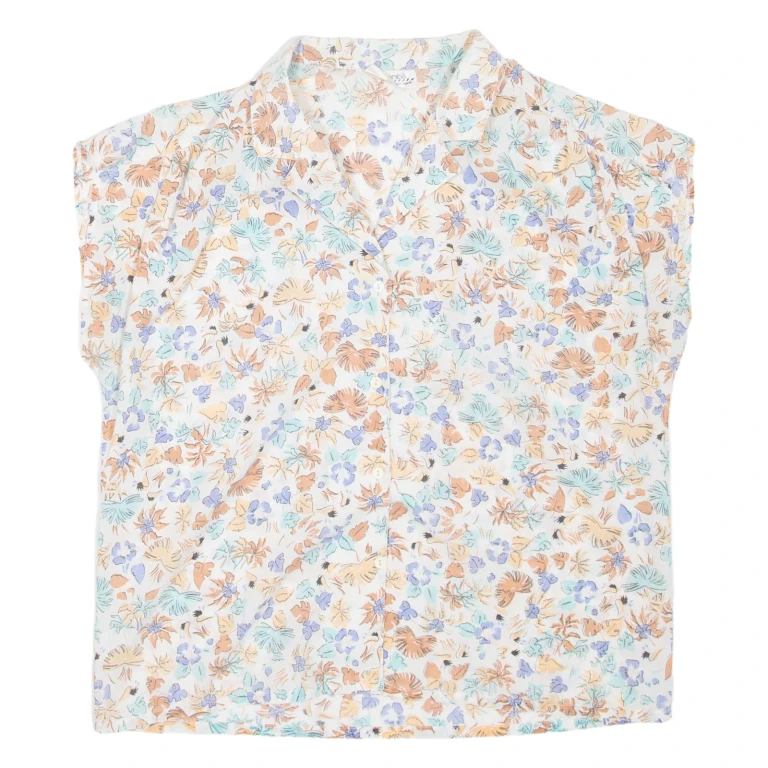 Womens Printed Shirt White Collared Floral L