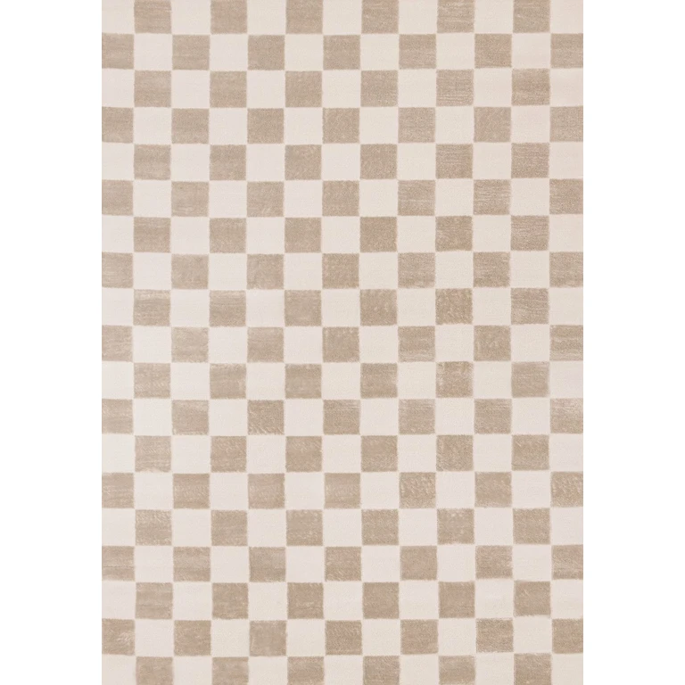 Leo Beige and Cream Checkered 5 x 8 Area Rug