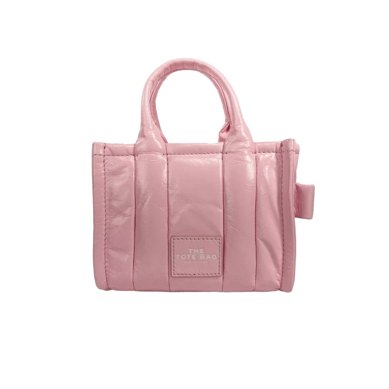 Marc Jacobs The Shiny Crinkle Micro Tote Bubblegum Leather Crossbody Silver - Women
