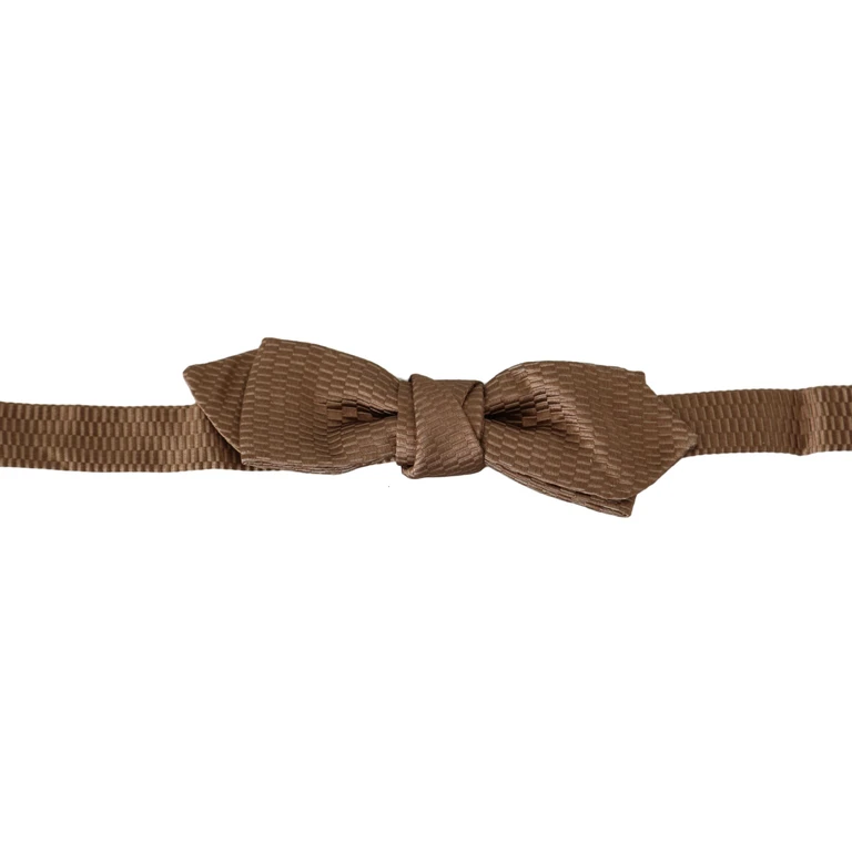 Men Brown Gold Adjustable Neck Papillon Bow Tie Polyester Silk - Men