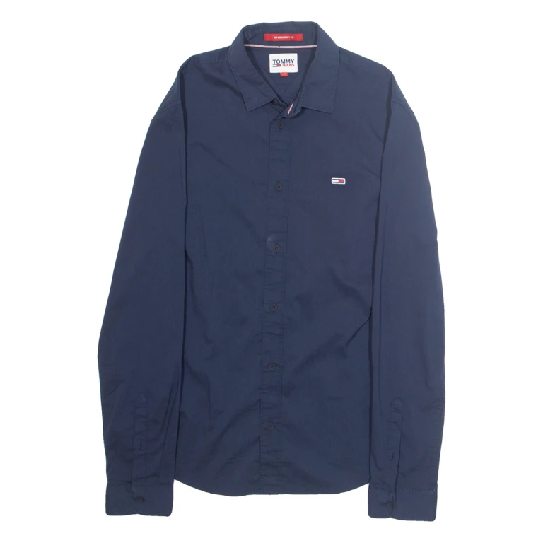 TOMMY HILFIGER Skinny Fit Womens Plain Shirt Blue Long Sleeve S