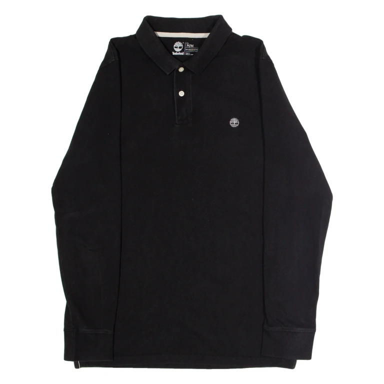 TIMBERLAND Slim Fit Mens Polo Shirt Black Long Sleeve M